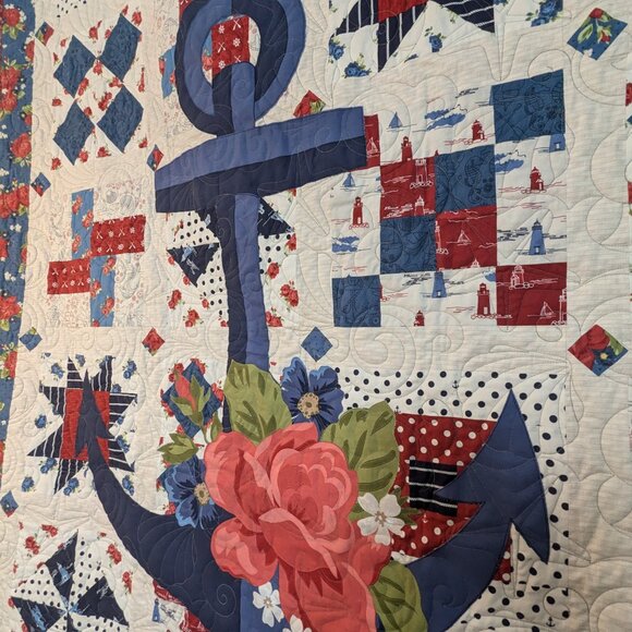 NEW! Handmade "Admiral Harry" by Riley Blake Cotton Nautical Quilt 68" x 80" - Picture 5 of 9